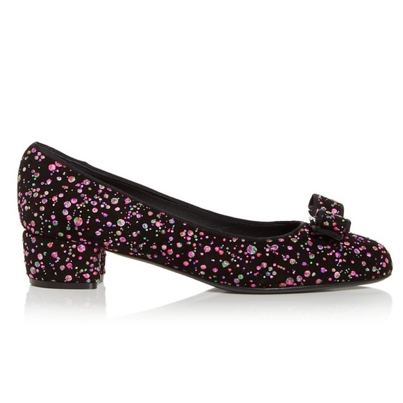 Salvatore Ferragamo Women's Vara Multicolor Paint Splatter Low Heel Pumps - Picture 2 of 10